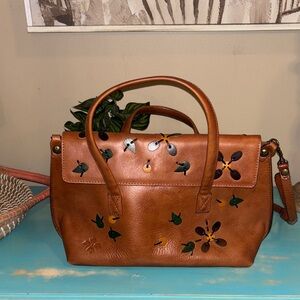 Patricia Nash Brown Leather Handbag with Floral Accents